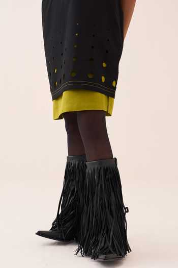 Buy_Three_Black Cotton, Chanderi, Poplin V-neck Layered And Dress 