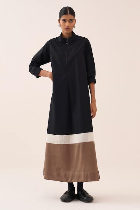 Three Colorblock Zipper Dress 