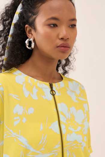 Three_Blue Cotton, Poplin Round Neck Floral Stripe Handkerchief Maxi Dress _at_Aza_Fashions