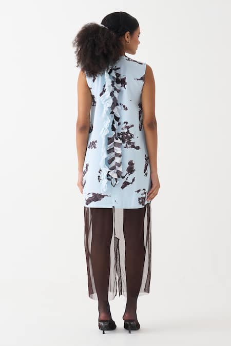 Three Abstract Print Sheer Panelled Dress 