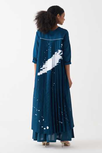 Three Splash Print Back Pleat Maxi Dress 