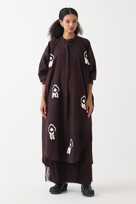 Three Handwoven Cotton Bat Sleeve Fringe Maxi Dress 