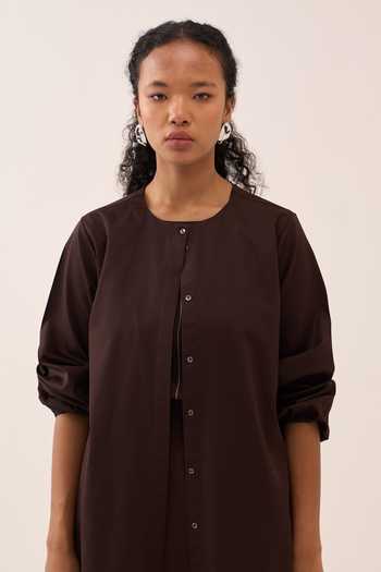 Buy_Three_Brown Cotton, Poplin Jacket _Online_at_Aza_Fashions