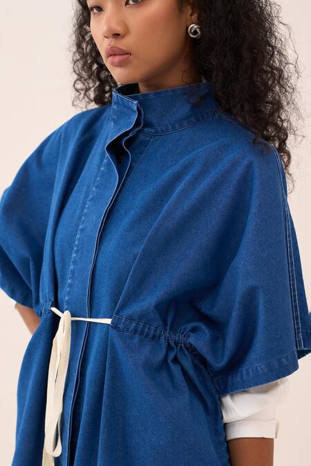 Three_Blue Denim Overlay Boxy Jacket _Online_at_Aza_Fashions