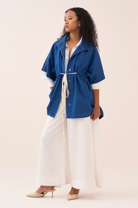 Shop_Three_Blue Denim Overlay Boxy Jacket _Online_at_Aza_Fashions