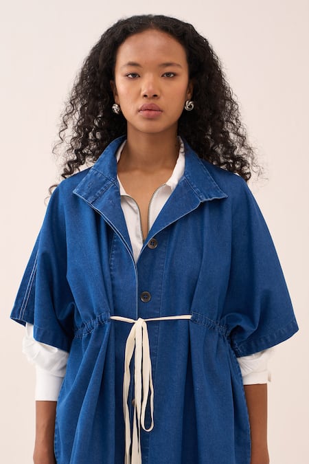 Three_Blue Denim Overlay Boxy Jacket _at_Aza_Fashions