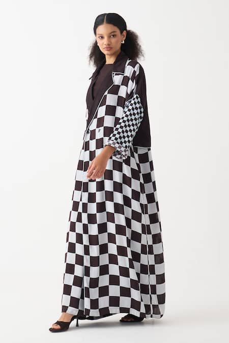 Buy Three Blue Silk, Crepe Checkered Long Jacket Online at Aza Fashions Buy_Three_Blue Silk, Crepe Checkered Long Jacket _Online_at_Aza_Fashions