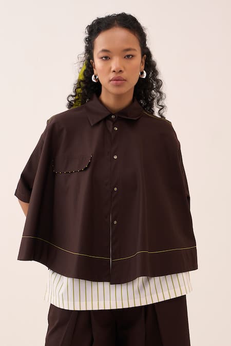 Three Wide Hem Cotton Poplin Shirt 