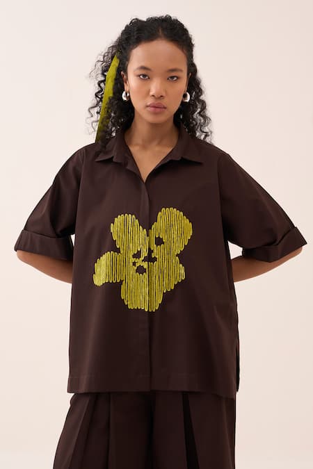 Three Embroidered Floral Cotton Poplin Shirt 