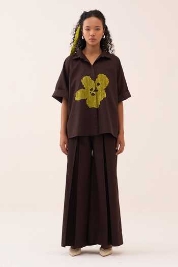Three Yellow Cotton, Poplin Embroidery Collared Floral Shirt Online at Aza Fashions Three_Yellow Cotton, Poplin Embroidery Collared Floral Shirt _Online_at_Aza_Fashions
