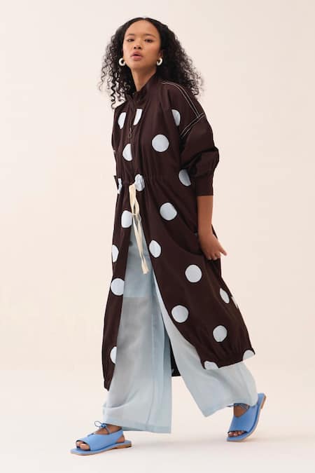 Three Polka Drawstring Cotton Poplin Tunic 