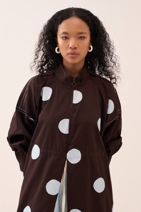 Three_Blue Cotton, Poplin Applique Polka Drawstring Tunic _Online_at_Aza_Fashions