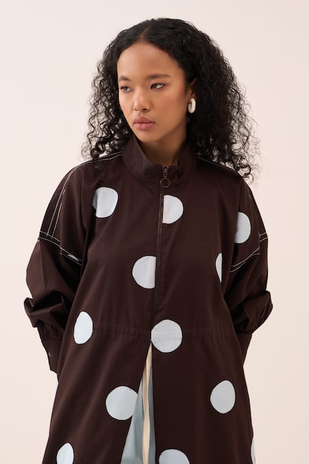 Shop_Three_Blue Cotton, Poplin Applique Polka Drawstring Tunic _Online_at_Aza_Fashions