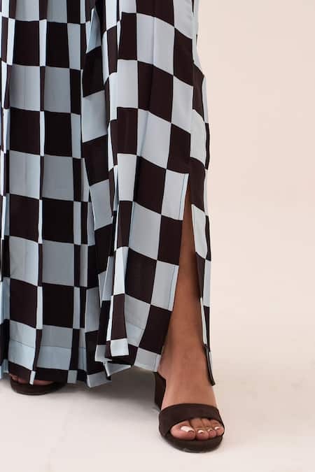 Three_Blue Cotton, Crepe, Poplin Checkered Skirt _Online_at_Aza_Fashions