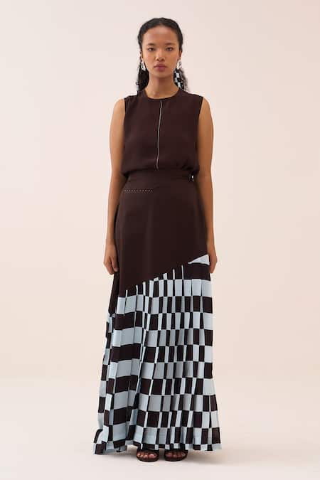 Three Checkered Cotton Poplin Skirt 