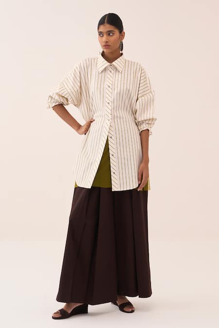 Three Striped Cotton Poplin Shirt & Pant Set 