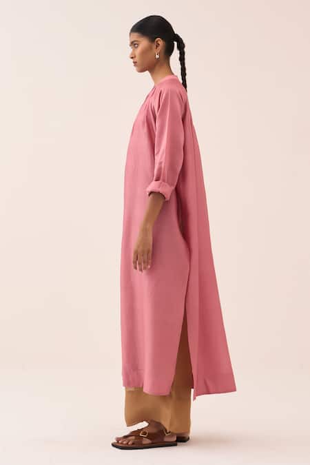 Three Coral Organza Chanderi Kurta And Pant Set Online at Aza Fashions Three_Coral Organza Chanderi Kurta And Pant Set _Online_at_Aza_Fashions