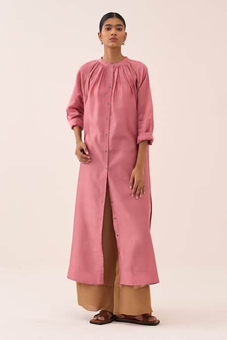 Buy Three Coral Organza Chanderi Kurta And Pant Set Buy_Three_Coral Organza Chanderi Kurta And Pant Set
