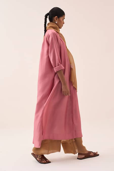 Three_Coral Organza Applique Chanderi Kurta Set _at_Aza_Fashions