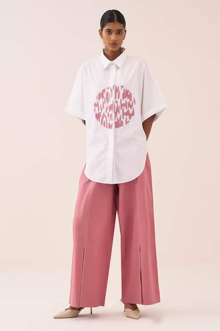 Buy Three Pink Cotton, Poplin Embroidery Circle Shirt And Pant Set Online at Aza Fashions Buy_Three_Pink Cotton, Poplin Embroidery Circle Shirt And Pant Set _Online_at_Aza_Fashions