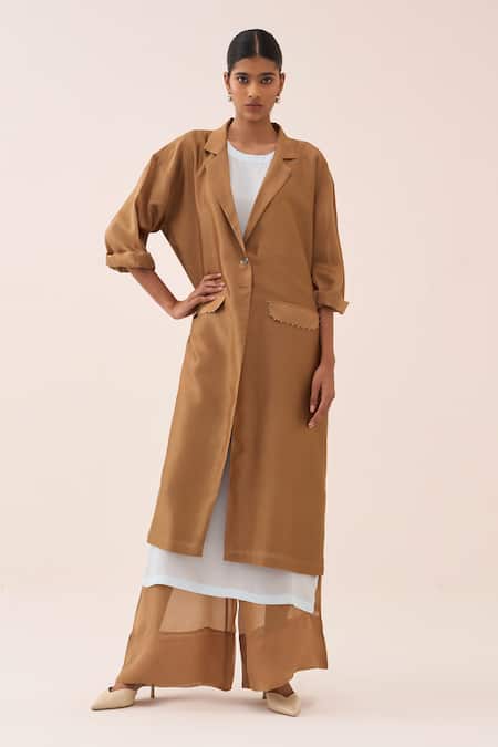 Three Chanderi Overlay Jacket Pant Set 