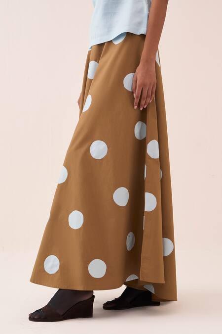 Buy_Three_Sky Blue Chanderi, Cotton, Poplin Polka Top Skirt Set 