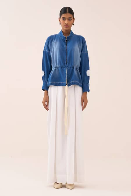 Buy Three Blue Denim, Cotton, Poplin Top And Pant Set Online at Aza Fashions Buy_Three_Blue Denim, Cotton, Poplin Top And Pant Set _Online_at_Aza_Fashions