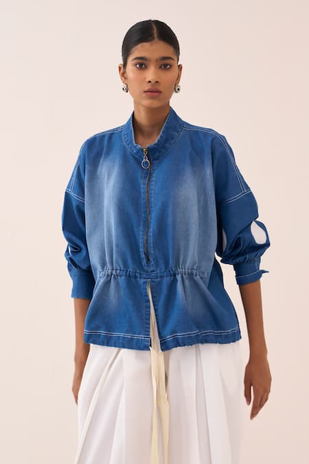Shop Three Blue Denim, Cotton, Poplin Top And Pant Set Online at Aza Fashions Shop_Three_Blue Denim, Cotton, Poplin Top And Pant Set _Online_at_Aza_Fashions