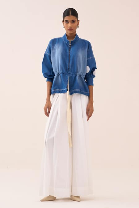 Three Blue Denim, Cotton, Poplin Top And Pant Set at Aza Fashions Three_Blue Denim, Cotton, Poplin Top And Pant Set _at_Aza_Fashions