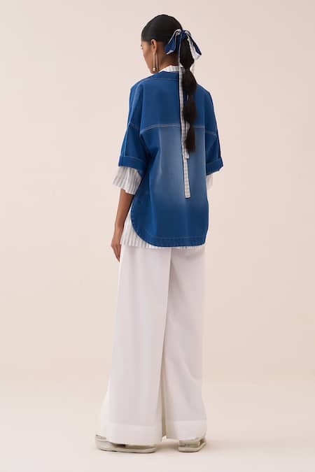 Three Denim V-Neck Top Pant Set 