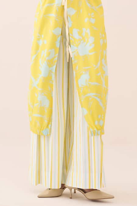 Buy_Three_Blue Cotton, Poplin Floral Print Tunic And Pant Set _Online_at_Aza_Fashions