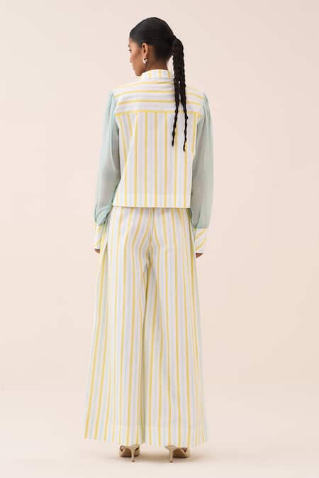 Three Striped Cotton Poplin Shirt & Pant Set 