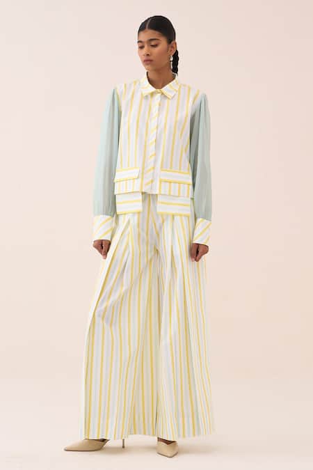 Three Striped Cotton Poplin Shirt & Pant Set 