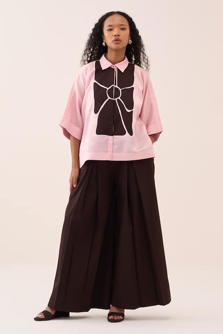 Three Floral Applique Shirt & Pant Set 