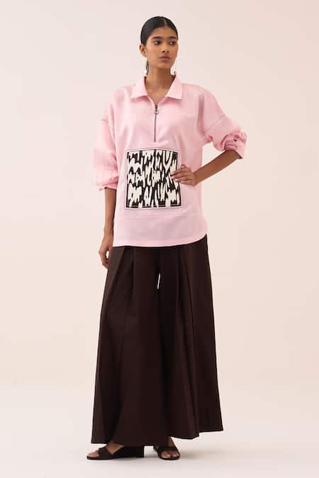 Three Patch U-Hem Chanderi Cotton Poplin Top & Pant Set 