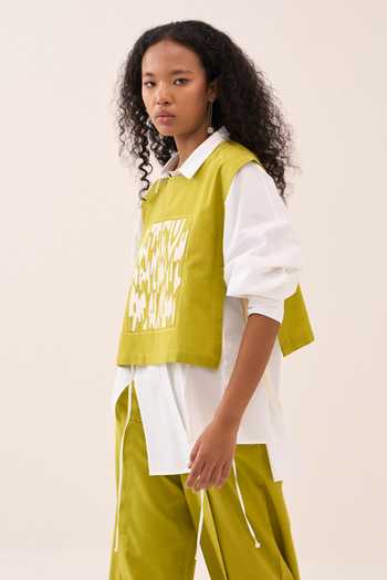 Shop_Three_Lime Cotton, Poplin Embroidery Handwoven Jacket Set _Online_at_Aza_Fashions