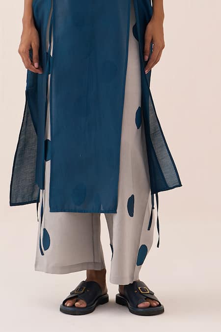 Shop_Three_Teal Chanderi Applique Tunic And Pant Set _Online_at_Aza_Fashions
