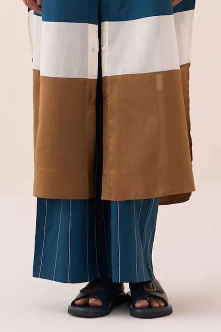 Three Ivory Cotton, Poplin Embroidery Panel Gather Tunic And Pant Set Online at Aza Fashions Three_Ivory Cotton, Poplin Embroidery Panel Gather Tunic And Pant Set _Online_at_Aza_Fashions