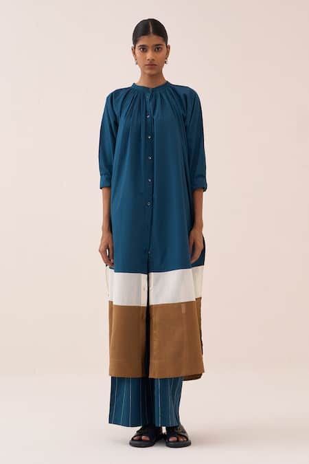 Buy Three Ivory Cotton, Poplin Embroidery Panel Gather Tunic And Pant Set Online at Aza Fashions Buy_Three_Ivory Cotton, Poplin Embroidery Panel Gather Tunic And Pant Set _Online_at_Aza_Fashions