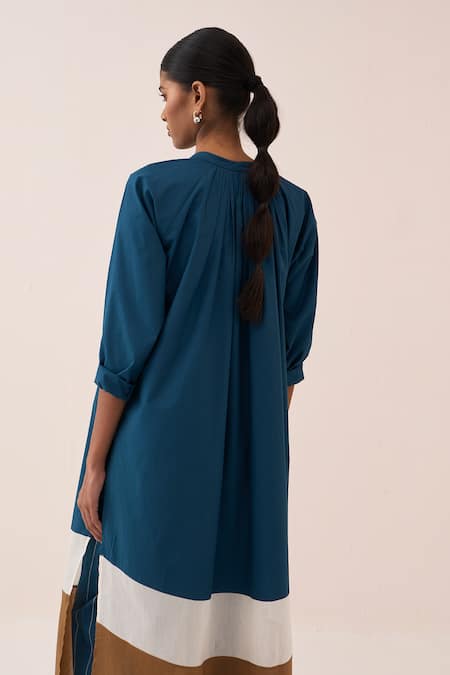 Three Ivory Cotton, Poplin Embroidery Panel Gather Tunic And Pant Set at Aza Fashions Three_Ivory Cotton, Poplin Embroidery Panel Gather Tunic And Pant Set _at_Aza_Fashions