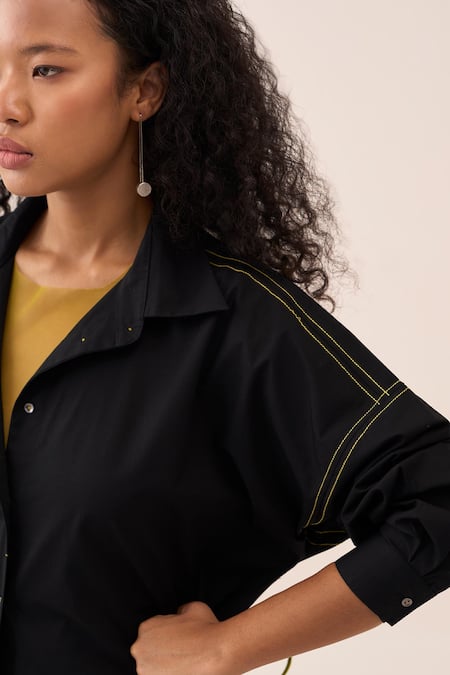 Three_Black , Poplin, Handloom Cutout Shirt Pant Set _Online_at_Aza_Fashions