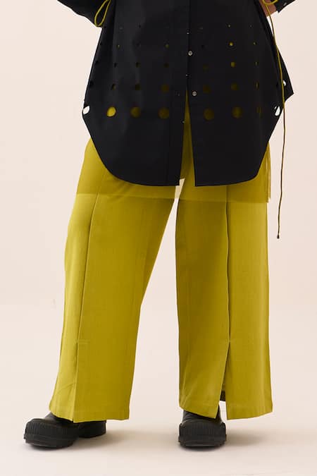 Three_Black , Poplin, Handloom Cutout Shirt Pant Set _at_Aza_Fashions