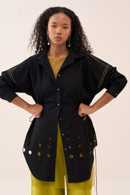 Buy_Three_Black , Poplin, Handloom Cutout Shirt Pant Set 