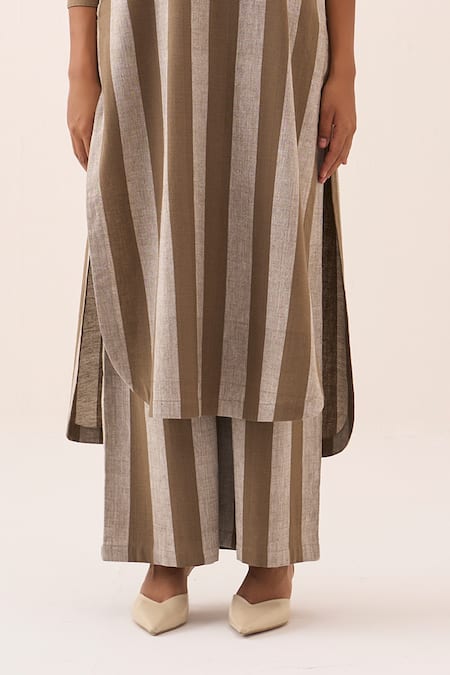 Buy Three Beige Cotton Stripe Handwoven Kurta And Pant Set Online at Aza Fashions Buy_Three_Beige Cotton Stripe Handwoven Kurta And Pant Set _Online_at_Aza_Fashions