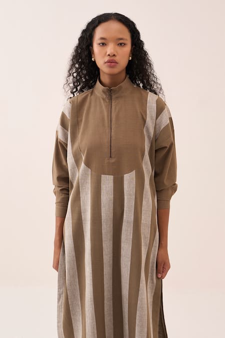 Buy Three Beige Cotton Stripe Handwoven Kurta And Pant Set Buy_Three_Beige Cotton Stripe Handwoven Kurta And Pant Set