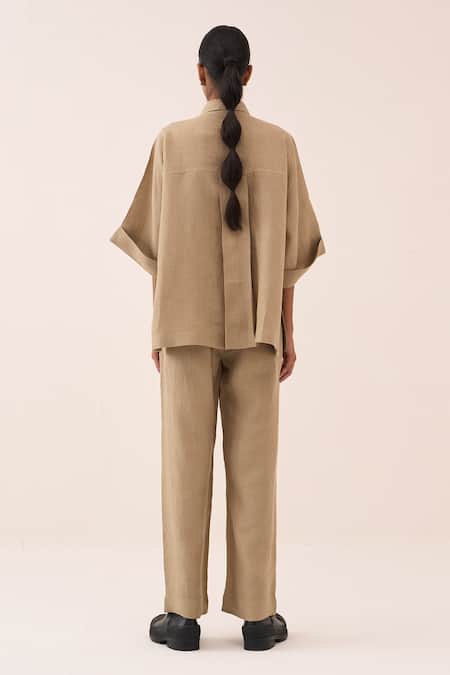 Three Floral Embroidered Linen Shirt & Pant Set 