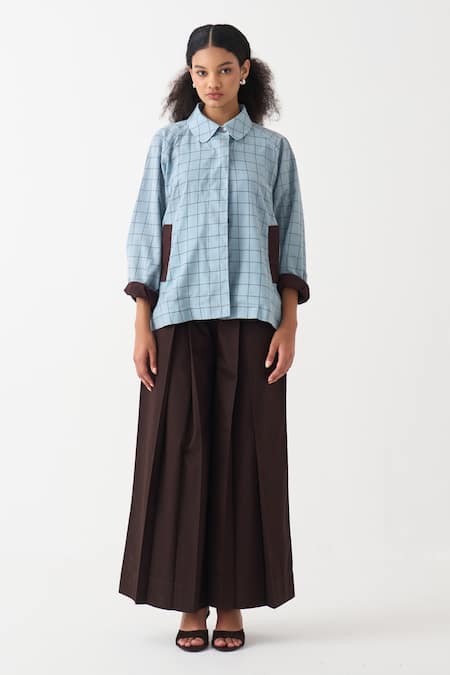 Buy_Three_Blue Cotton Handwoven Checked Jacket And Pant Set 