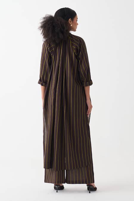 Three Striped Handwoven Cotton Mul Kurta & Pant Set 