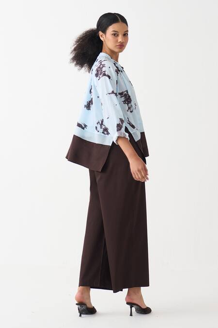 Three Silk Crepe Top & Cotton Pant Set 