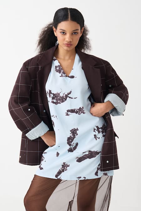 Three_White Cotton, Silk, Crepe, Net Mirrors Work Jacket And Dress Set _Online_at_Aza_Fashions